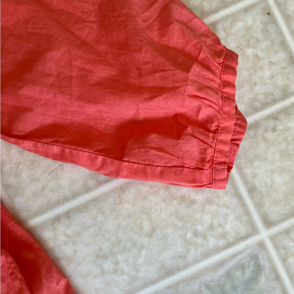 Loft Split Neck Embroidered Placket Orange Cotton… - image 2